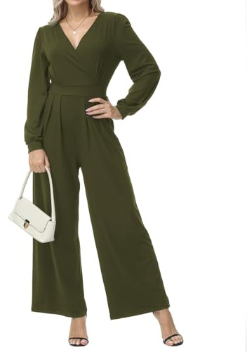 Tanmolo Damen Jumpsuit Langarm Overall Elegant Hosenanzug | V-Ausschnitt, Weites Bein, Praktische Taschen, Langarm Jumpsuit, Lockerer Schnitt