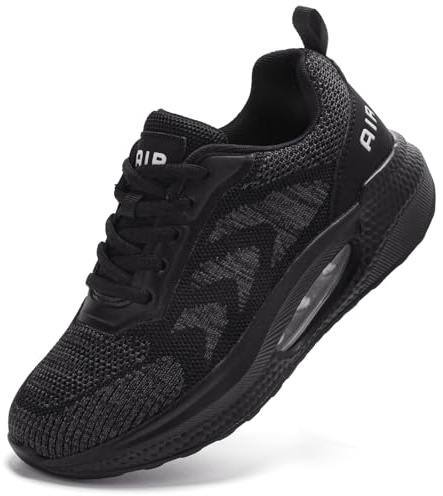 Trainers for Women Running Shoes Air Cushion Arch Support Orthopedic Walking Shoes Memory Foam Comfor Lightweight Breathable Mesh Work Sneakers All Black UK 6