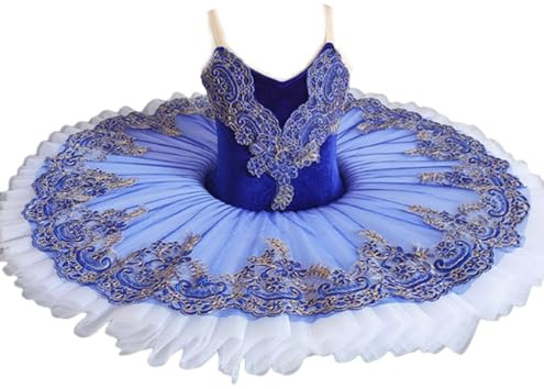 OTMYIGO Blau,130, Professionelles Ballett-Tutu für Mädchen, Ballettkleid, Pfannkuchen-Tutu, Ballerina, Prinzessin, Geburtstagsparty, Kleid, Ballettkostüm