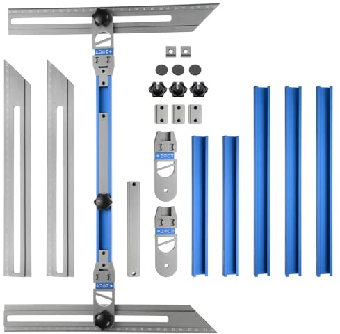 sourcing map Stair Tread Template Tool 8-60 Adjustable Length Stair Measuring Tool Jig Gauge for Stair Treads Suitable for Stairs, Risers and Partition, Blue-Gray