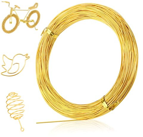 Basteldraht Gold 50m×1mm Draht zum Basteln Aluminiumdraht Schmuckdraht Golddraht 1mm Bindedraht Gold Messingdraht Weicher & Biegsamer Draht Für Schmuck, DIY-Skulpturen, Dekoteile, Bastelarbeiten