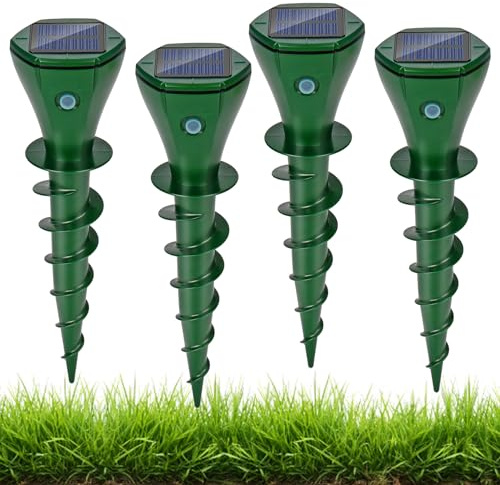 Glovios Anti Mole Solar Vibration Ultrasonic Repeller Mole Repellent Effective 4 Pieces Mole Repellent IP66 Waterproof Ultrasonic Snake Repeller Anti Rodents