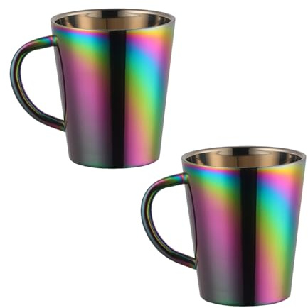 Buyer Star 304 Edelstahl Kaffeetassen mit Griff, Doppelwandige Tassen Espresso Kaffeebecher, doppelwandig, bruchsicher, für Reisen, Camping, 300ml 2 Stück (Regenbogen)