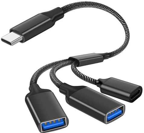 AXFEE USB C Male to Dual USB-Female Cable Adapter,3 in 1 USB-C (Black)