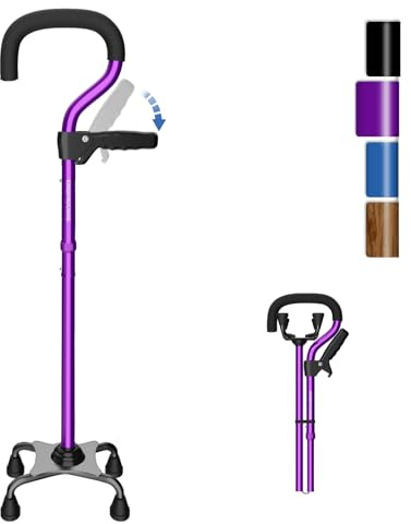 KingPavonini Canes for Women/Men with Second Handle, Foldable & Adjustable Walking Cane with 4-Pronged Base, Quad Cane for Stability, Standing, Balance, Leg Surgery Recovery