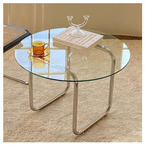 Table basse ronde moderne en verre – Table d'appoint élégante pour salon et salle à manger – Plateau transparent avec base chromée – Parfaite pour le bureau à domicile, taille 50 cm
