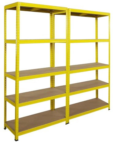 PROREGAL Mega Deal 2X Schwerlastregal Yellow BEE, HxBxT 180x90x40cm, Fachlast 175kg, 5 Ebenen, Gelb, Kellerregal, Steckregal, Garagenregal, Lagerregal