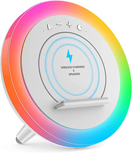 MOXYOY Bluetooth Speaker with Night Light and Wireless Charger, Bedside Lamp Best Birthday Gift Ideas Teenage for Women, Men
