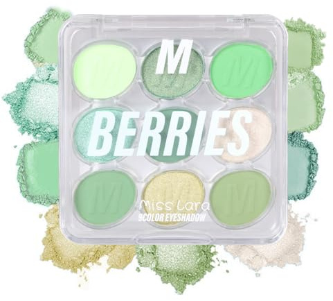 Teekerwang 9-Color Shimmer Matte Eyeshadow Palette - Highly Pigmented Light Green, Blue Eyeshadow - Blendable, Shiny Matte Makeup Powder Palette. (Green)