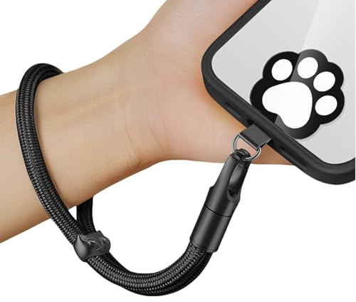 Velvoria Handschlaufe Lanyard Regolabile con Cuscinetto a Zampa di Gatto Cinturino da Polso in Paracord Morbido per la Maggior Parte degli Smartphone, Nero