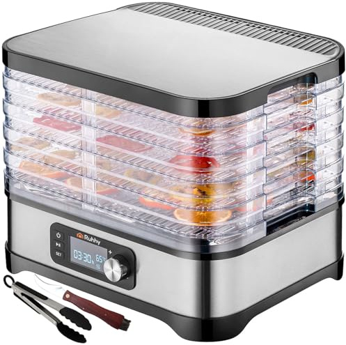 Dörrautomat Ruhhy Dörrgerät mit 5 Einlegefächern 35-70°C Obsttrockner Edelstahl LCD-Anzeige Fassungsvermögen bis zu 10 Liter,programmierbar für bis zu 72 Stunden bpe-frei