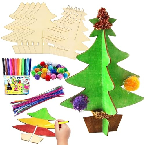 Juldekoration, pyssel, 10 stycken 3D-julgran, trä, juldekoration, trähängen för målning, träfigurer, jul, julpysselset, gör-det-själv julgran, trä för pyssel, träddekorationer