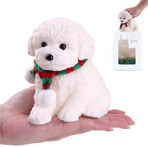 Anboor Großer Hund-Squishy-Spielzeug, weiches weißes Teddy-Squishy-Spielzeug zum Stressabbau mit Schal, niedliches realistisches Tier-Squishy-Spielzeug zum Zappeln für Kinder und Erwachsene (13 cm)