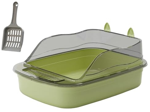 Maison de Toilette Bac À Litière pour Chaton, Toilettes Anti-éclaboussures, Côtés Hauts, Grand Bassin en Forme De Dessin Animé, pour Chat Chatons, Lapins(Grün)