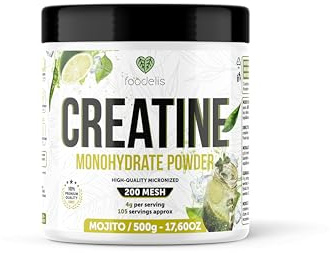 Foodelis Mikroniserat Kreatinmonohydrat i Pulver 300 g, 75 Portioner | 100% Kreatinmonohydrat | Mojitosmak | Hög Löslighet, Doseringsskopa Ingår