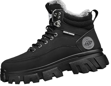 Stivali da trekking da uomo, invernali, da neve, da uomo, foderati e impermeabili, da lavoro, alla caviglia, in tinta unita, antiscivolo, per attività all'aperto, escursionismo, Nero , 44 EU