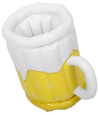 STOBAZA Inflatable Drink Ice Bucket Cooler for Party, Thickened PVC Beverage Cooler Fruit and Milk Tea Holder, Portable White and Light Yellow Ice Cube Bucket for Outdoor Summer Pool Use