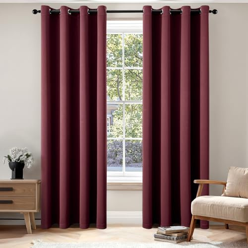 EMEMA Verdunklungsvorhänge mit Ösen 2er Set 140x225cm Weinrot Gardinen | Blickdicht Vorhänge mit Ösen 225CM Lang bdunkelnde Thermovorhang für Wohnzimmer Schlafzimmer Ösenvorhänge H225xB140CM