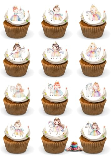 Princess, Unicorn Edible Cupcake Toppers 24 Precut Premium Wafer Card Princess Party