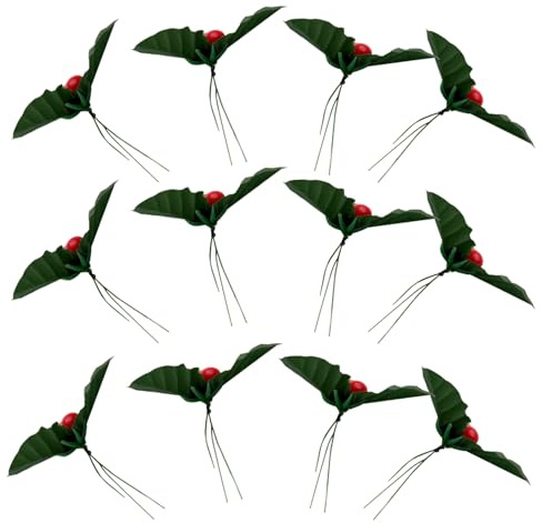 DOITOOL 50 Pezzi Rami di Bacche di Agrifoglio Artificiali Rosse 7 CM con Foglie Verdi per Decorazioni Natalizie Fai da Te Ghirlande di Bacche per Centrotavola e Feste Invernali