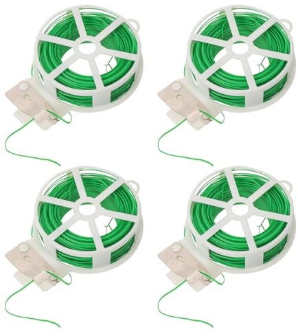 Gadpiparty Bridas de Jardinería 4 Rollos 50 M Alambre de Hierro Recubierto de Plástico Verde para Atar Plantas Trepadoras, Soporte Flexible para Tomate, Rosas y Jardín Exterior