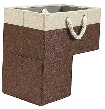 Kuntesetty Cesta para Escaleras Cesta Organizadora Plegable para Escalera Cesta con Asas Resistente Material Lavable Ideal como Almacenamiento Apta para Casa, MARRÓN, Individual