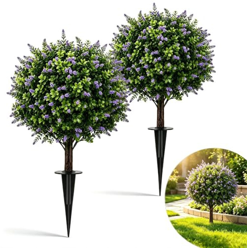 VeftBltrem Lavanda artificiale da 60 cm, set da 2 pezzi, piante artificiali resistenti ai raggi UV, con picchetto, per giardino e balcone