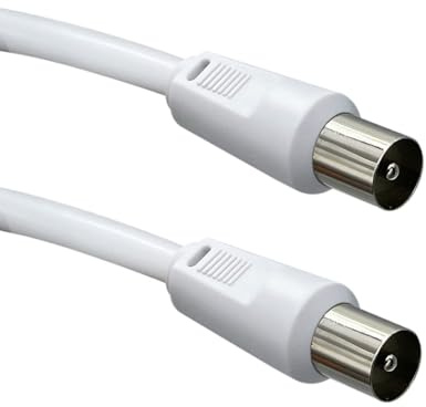 Totely TV Aerial Lead Cable, 1m Male to Male Coaxial Connector, White - Nickel-Plated RF TV Cable for Aerial Socket Connections, Compatible with TVs, Projectors, Laptop Sets and Freeview Equipment