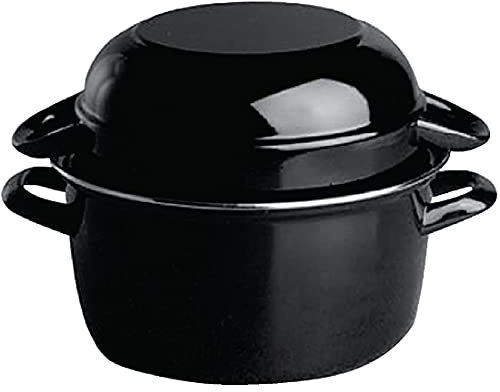 APS Cacerola de conchas para servir 0,5 kg, olla para mariscos, cacerola para conchas, cacerola de acero esmaltado negro, capacidad: 0,75 litros, 13,5 x 18,5 cm, altura 13 cm