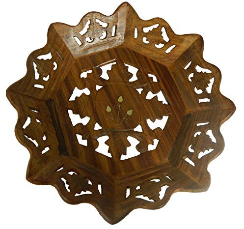 indischerbasar.de Corbeille à Fruits Bois Diamètre 30cm Corbeille à Pain Service de Table Décoration