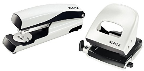 Büroset Leitz 5502 Büroheftgerät und Leitz 5008 Bürolocher NeXXt, Metall, 30 Blatt, metallic (Heftgerät + Locher im Set, perlweiß) (Heftgerät + Locher im Set, perlweiß)