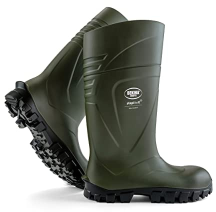 Bekina Steplite X S5 Robuste Sicherheitsstiefel für Herren und Damen mit Stahlkappe und Stahlsohle, rutschfest, Weite Passform, Wasser- und schlammundurchlässig, bis - 30 Grad, grün, EU 45