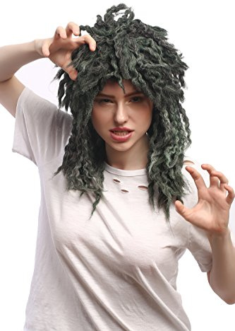 WIG ME UP - 90889-ZA1-ZA94A-ZA68E-ZA1 Perücke Damen Herren Karneval Grau Grün Braun Mix Afro Rasta Style Neptun Nixe Meerjungfrau Wassermann