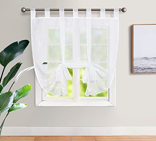 SIMPVALE Cortina Romana con Bordado, 1 Pieza, Blanco, 60 x 140 cm | Visillo Interior con Bordado Floral Delicado, Elegante Decoración del Hogar, Cortina Transparente que Protege tu Privacidad
