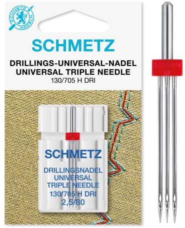 SCHMETZ | 1 Nähmaschinennadel | Drillings-Universal | 130/705 H DRI 2.5 | Nadeldicke 2.5/80 | auf jeder gängigen Haushaltsnähmaschine mit Zickzack-Funktion einsetzbar