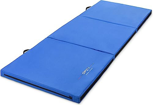 Gymtek Tapis Gymnastique Epais 180x60x5 cm, Grand Tapis de Sport pour Exercice Equipment Fitness, Matelas pliable avec Poignées, Materiel Sport Maison et Salle de Gym, Matelas Sol Gymnastique, Bleu