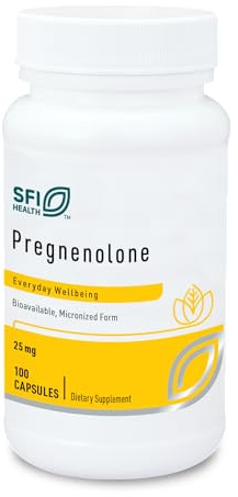 Klaire Labs SFI Health Pregnenolone - Hormonal Balance, Mood & Energy Support - 25mg Derived from Wild Yam - Bioavailable & Micronized to Support Enhanced Absorption - Hypoallergenic (100 Capsules)