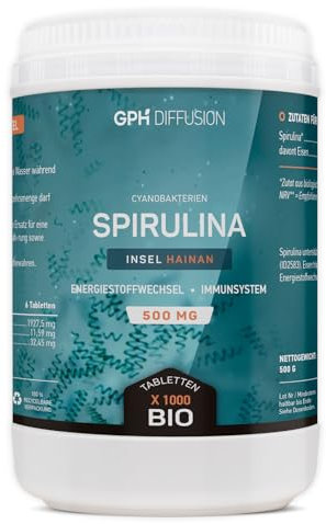 Spirulina Bio 3000 mg pro Tag - ENERGIESTOFFWECHSEL, IMMUNSYSTEM - Ohne Zusatzstoffe - 1000 Tabletten | Herkunft Insel Hainan