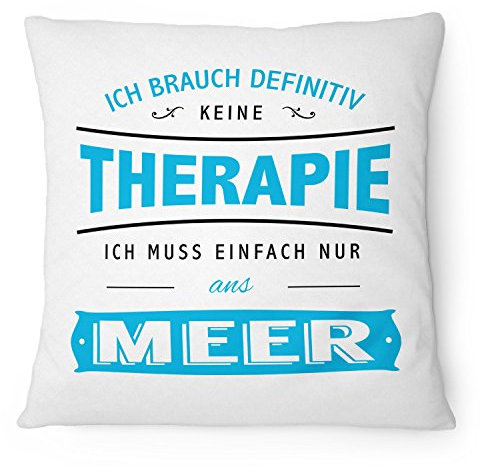Fashionalarm Kissen Ich brauch keine Therapie - Meer - 40x40 cm mit Füllung | Geschenk Idee Spruch Strand Urlaub Reise Schnorcheln Tauchen Surfen, Farbe:weiß