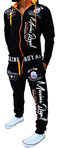 Jaylvis Yalvis Herren Trainingsanzug Jogginganzug A.Marine A.2074 (Schwarz-orange, L)