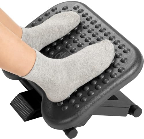 HUANUO Adjustable Desk Footrest, Foot Rest for Under Desk at Work with Massage, Adjustable Foot Stool with 3 Height Position & 30 Degree Tilt Angle Adjustment for Home, Office