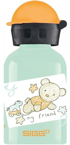 SIGG - Alu Trinkflasche Kinder - KBT Bear Friend - Auslaufsicher & Bruchsicher - Federleicht - BPA-frei - Klimaneutral Zertifiziert - Sport & Schule - Weissgrün & Gelb mit Teddybären - 0,3L