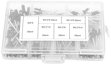 Schwarzer Aluminium-Blindnietsatz 120 Teile/Satz M2.4/M3.0/M3.2/M4 Blindniet-Hardware-Befestigungssortimentsatz zum Nieten von elektrischen manuellen Nietpistolen