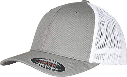 Flexfit Unisex Trucker Recycled Mesh Baseball Cap, Grey/White, S/M