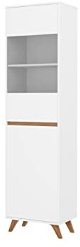 Vitrine Trophy 2 WIT50, Standvitrine, Vitrinenschrank mit 2 Türen Stauraumvitrine Hochschrank Highboard Wohnzimmer (Eiche Craft Gold/Weiß)