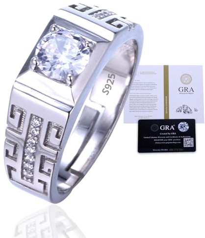 HALUKAKAH Bague Moissanite Homme en Argent Sterling 925 avec Diamant 1 Carat et Certificat,Bijou de Luxe 2,0 ct pour Fiançailles,Ajustable,Symphonie Royale,Cadeau Intemporel pour Mari,Petit Ami
