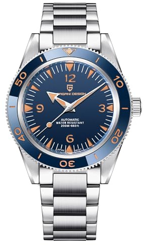 Pagani Design Herren Analog Japanische Automatik Selbstaufzug Mechanische Uhr mit Edelstahl Armband PDYS005, stahlblau,