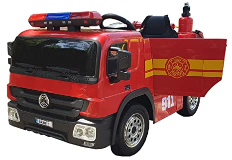 PEKECARS Elbil för barn från brandmän Röd 12V. 2.4G 2.4G. 1 kvadrat.Transporthandtag och LED-lampor. 2 motorer 12V, 12V/10Ah batteri EVA-hjul