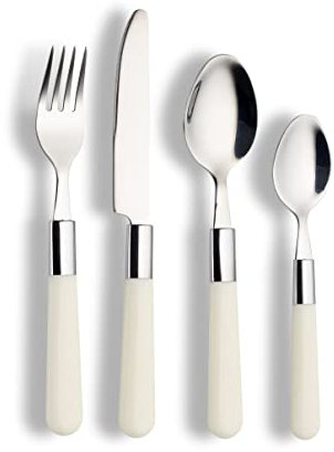 ECHTWERK Ensemble de couverts Bistro, 16 pièces de couverts de table en acier inoxydable de haute qualité pour jusqu'à 4 personnes, couverts de table avec manches en plastique, crème