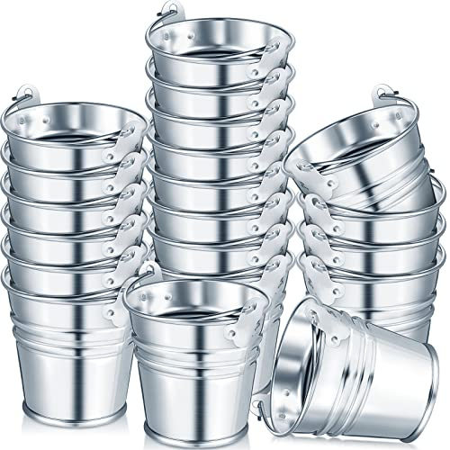 50 Pack Mini Galvanized Buckets Small Metal Buckets Mini Tin Pails with Handles Mini Buckets Metallic Pails for Halloween Christmas Party Favors Vase Crafts Garden Planter 2.1 x 2 x 1.6 Inch